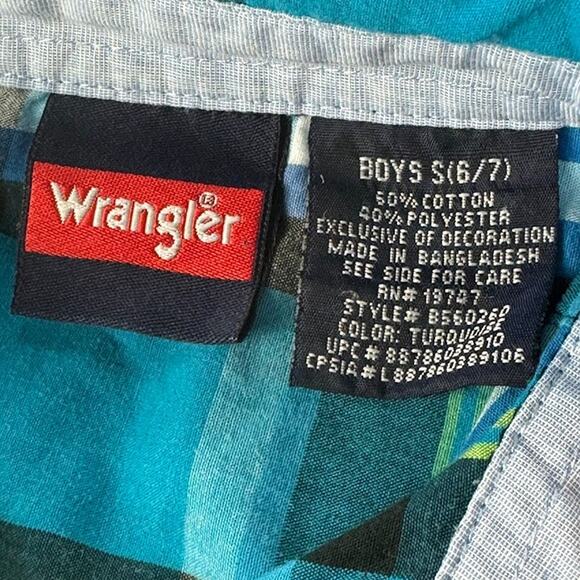 Wrangler Boy's Blue Plaid Long Sleeve Button Down Dress Shirt Small 6/7 - Picture 7 of 10